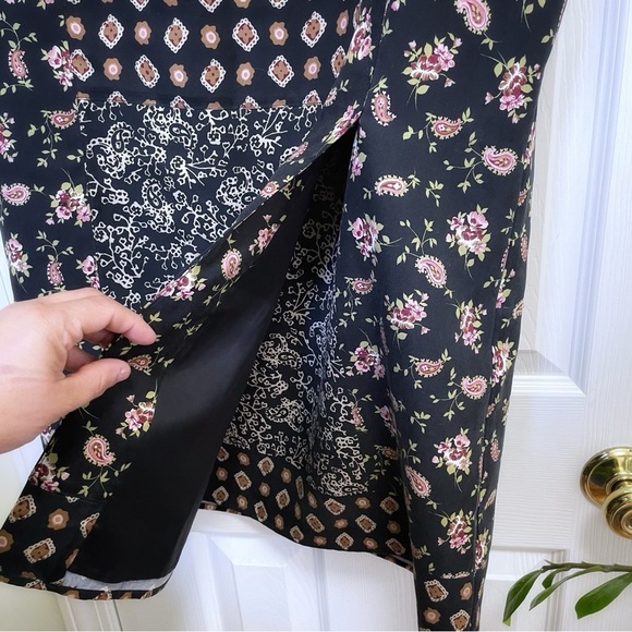 Vintage Laura Ashley 100% Silk Black mixed pattern floral paisley midi skirt 10 - Picture 4 of 9